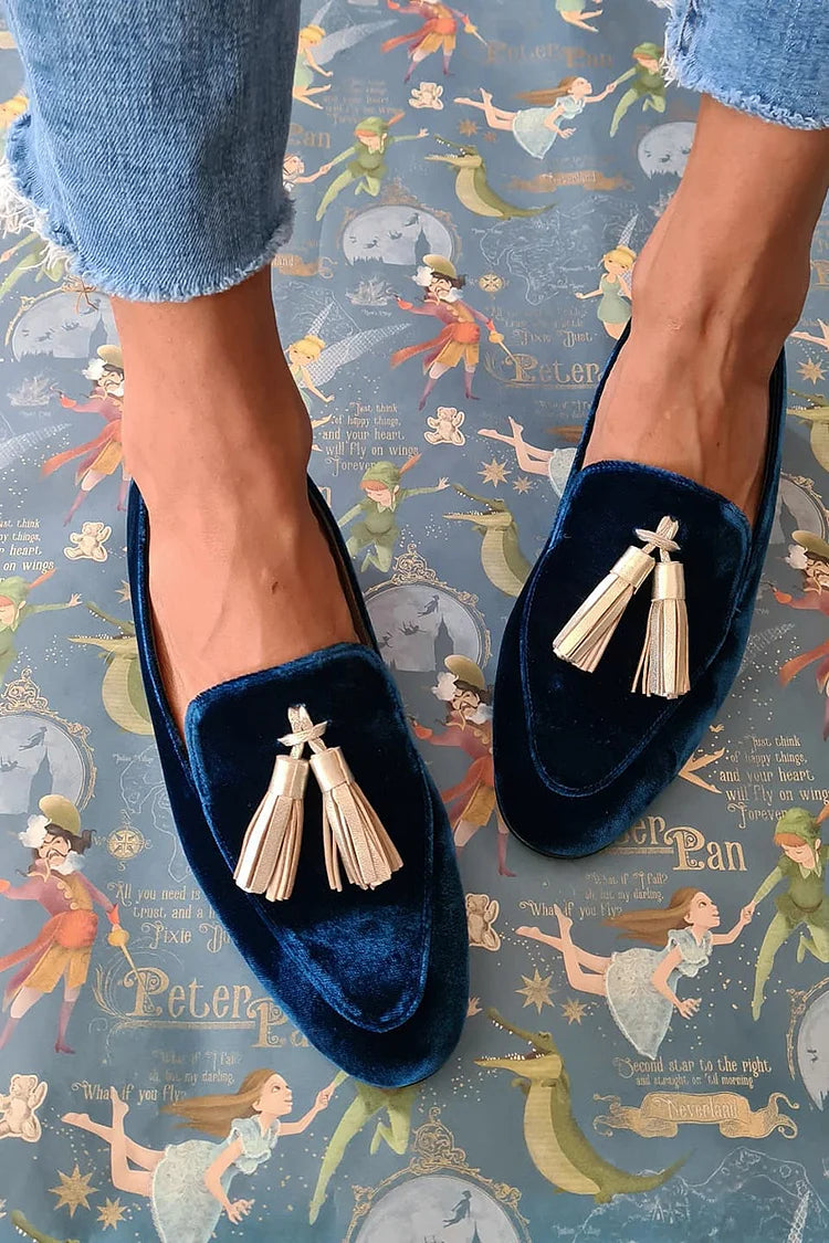 Hannah™| Midnight Elegance Loafers with Champagne Tassels