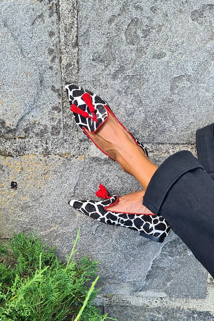 Helena™ | Animal Print Loafer With Red Fringes