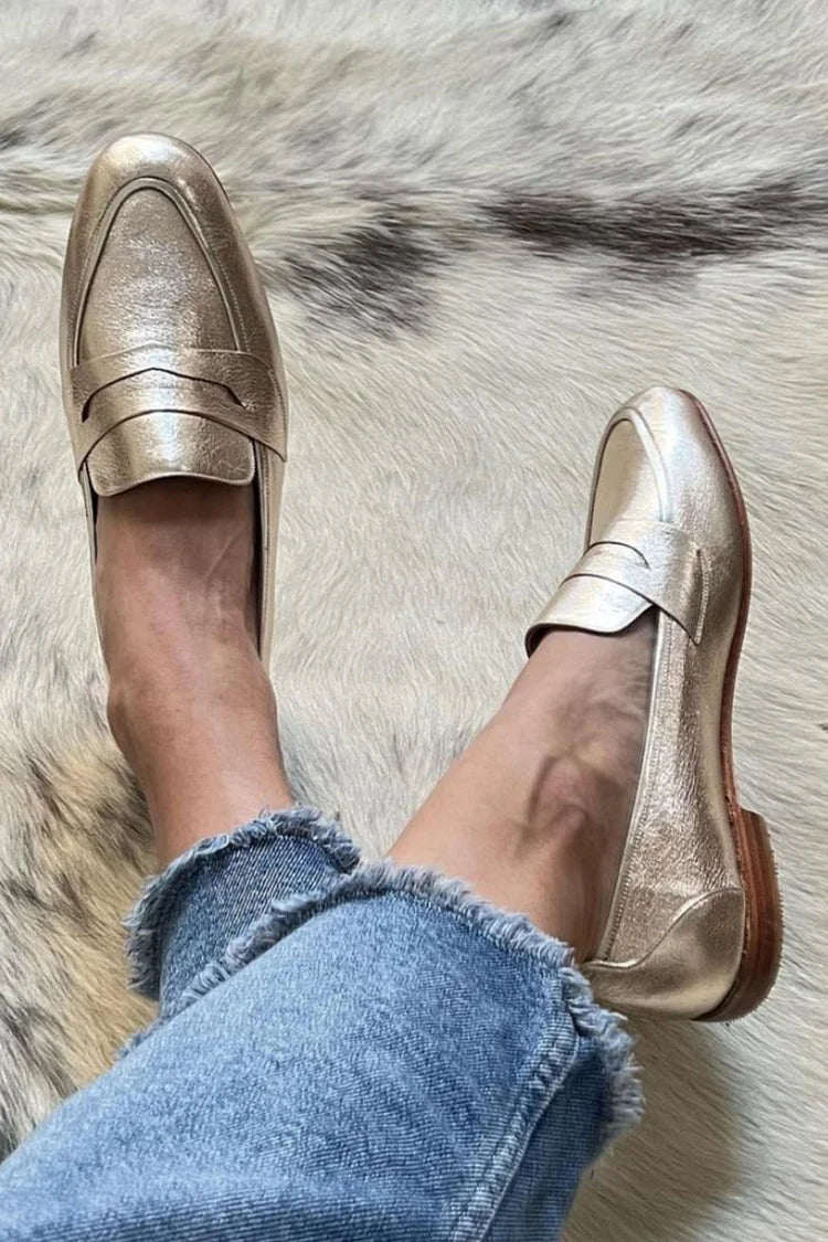 Ingrid™ | Shiny Light Gold Loafer