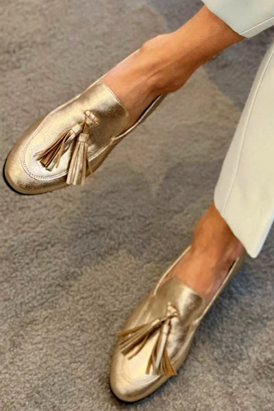 Naomi™ | Gold Mocassin With Tassels
