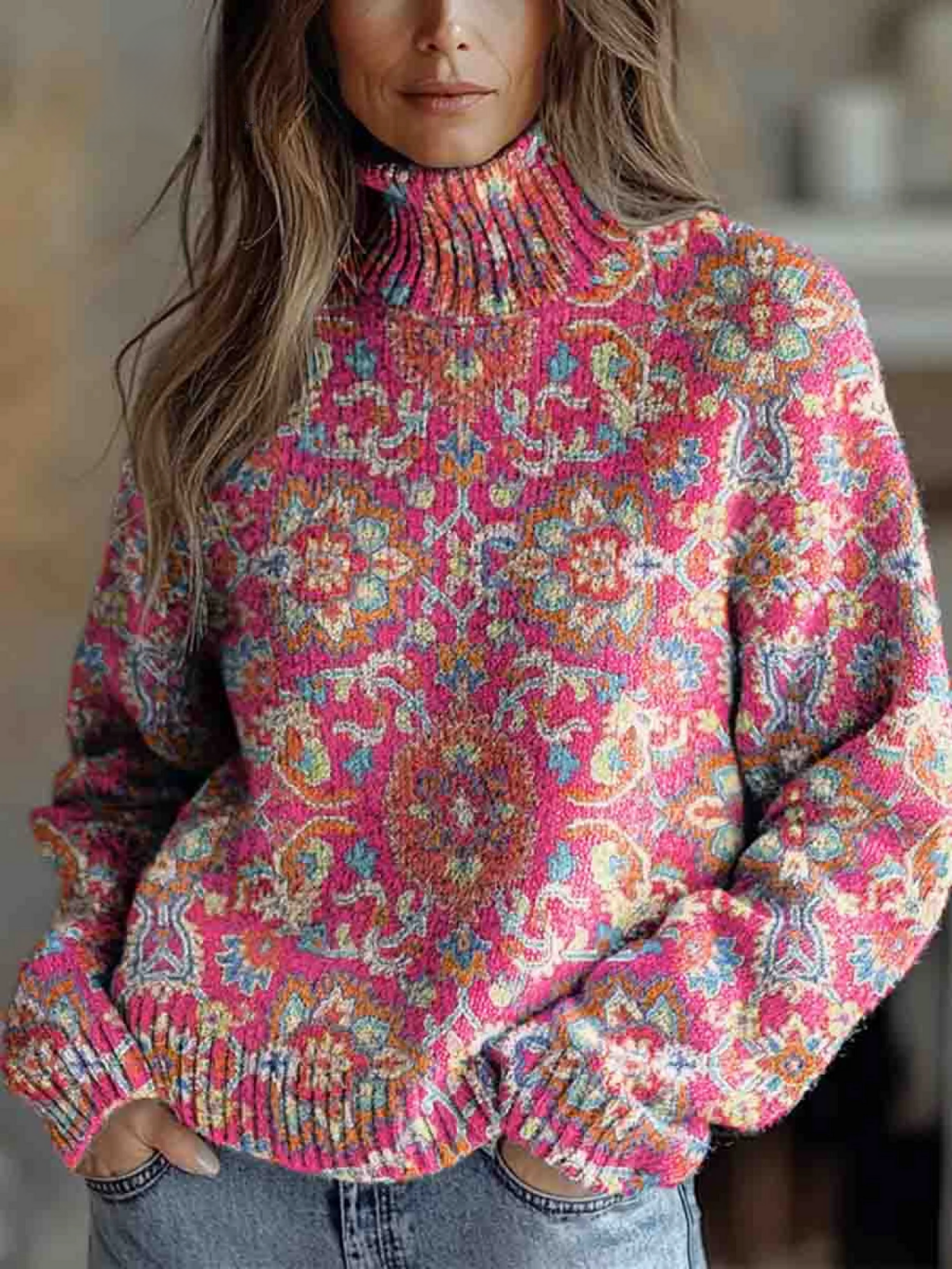Tess | Retro ethnic floral pattern sweater