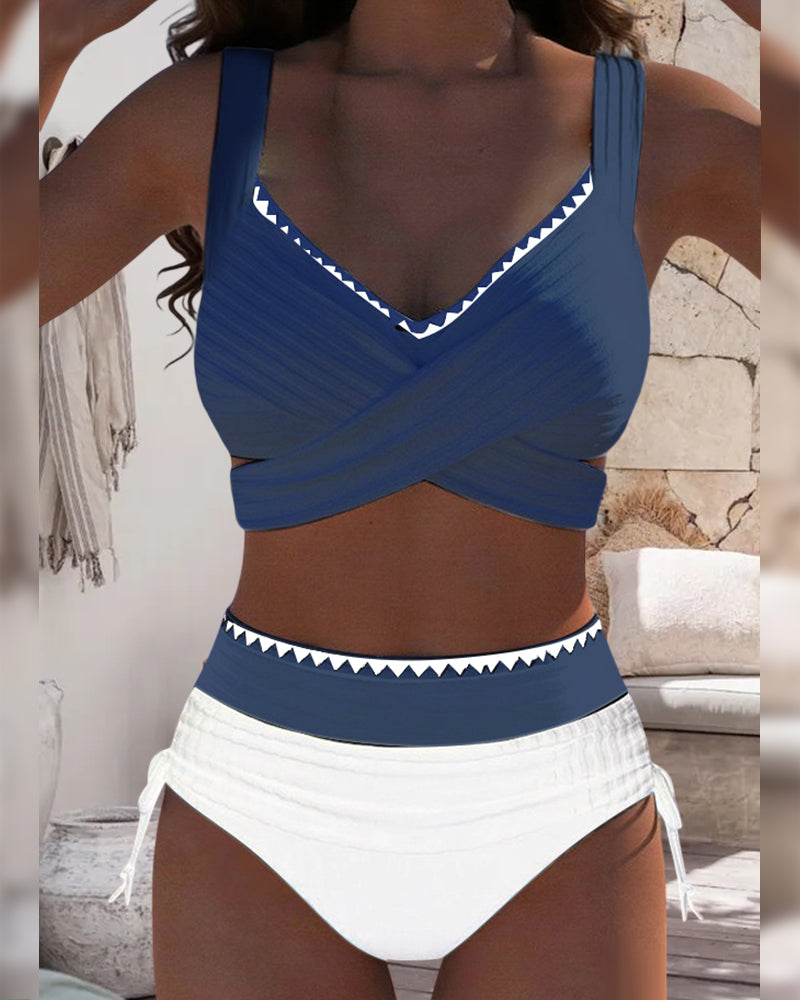 Bikini Casual Colore a Contrasto Due Pezzi
