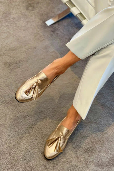 Naomi™ | Gold Mocassin With Tassels