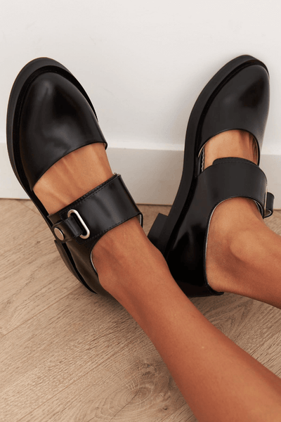 Angela™| Black Buckle Loafers