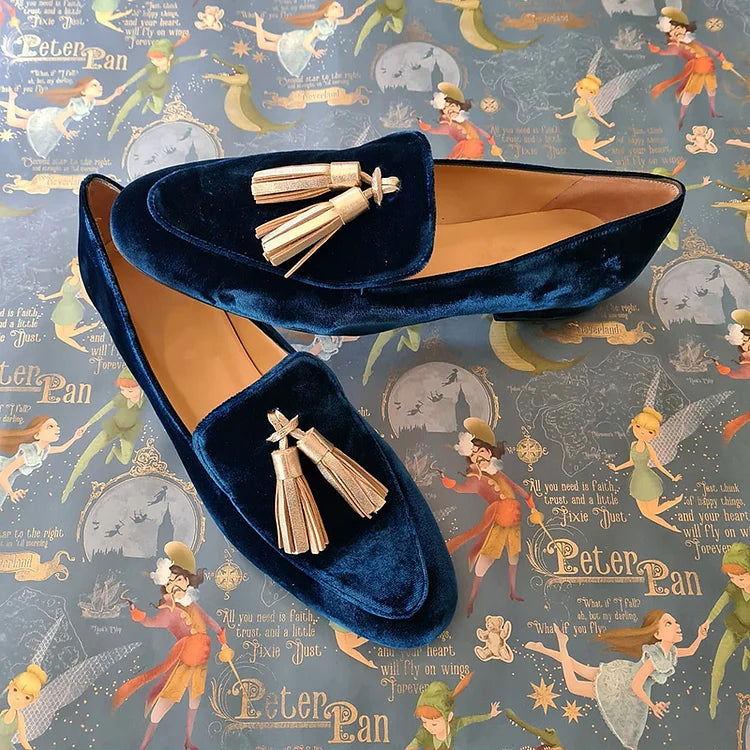Hannah™| Midnight Elegance Loafers with Champagne Tassels