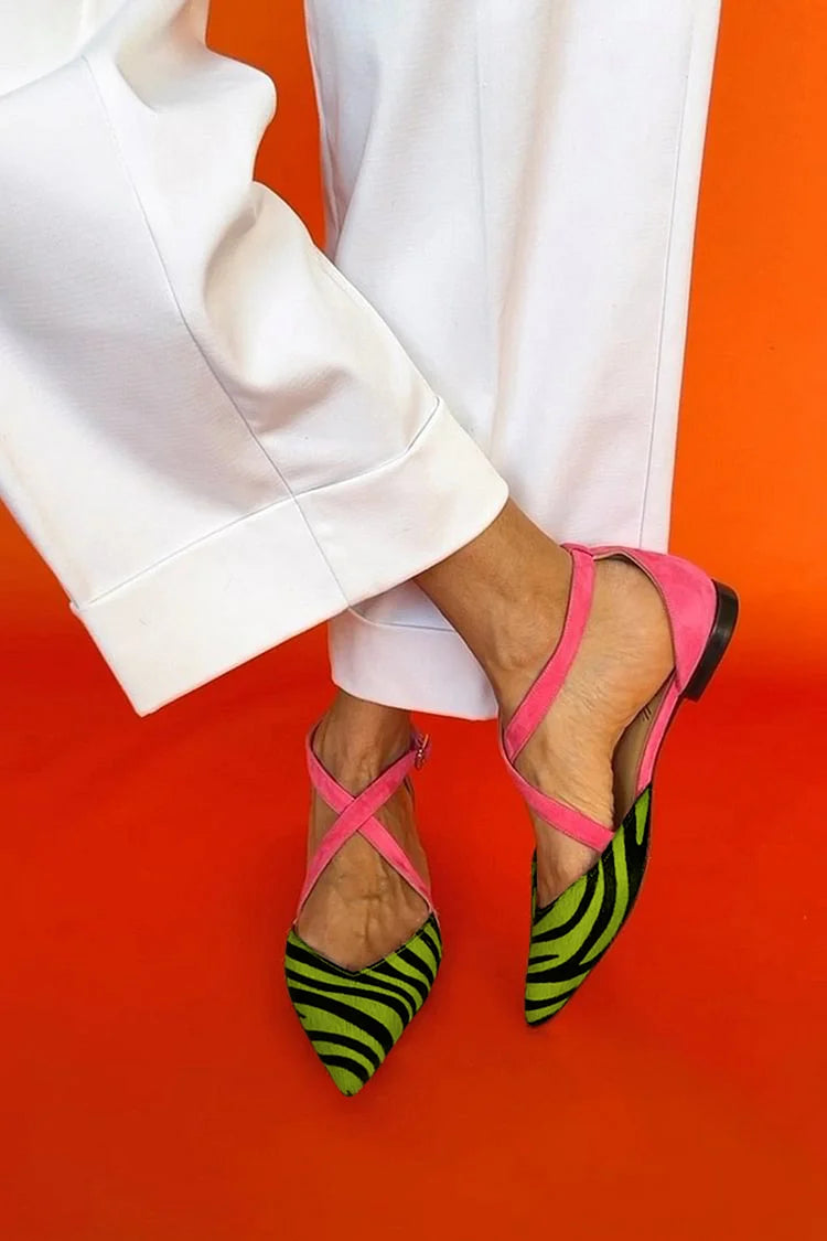 Alana™| Zebra Print Cross-Strap Flats