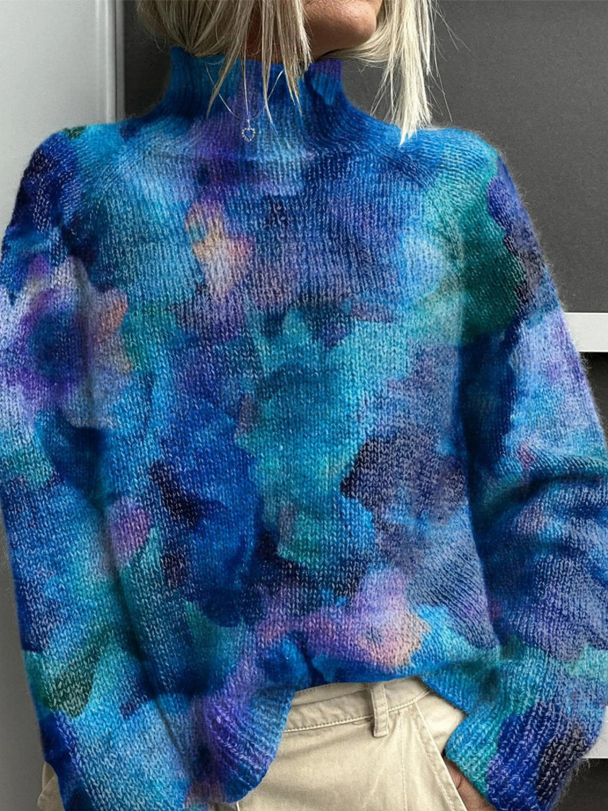 Lucy | Abstract Watercolour Floral Knit Turtleneck Sweater