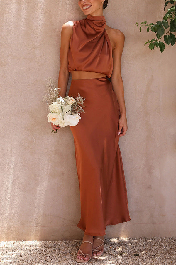 Stefanie™ - Satin Top and Skirt Set