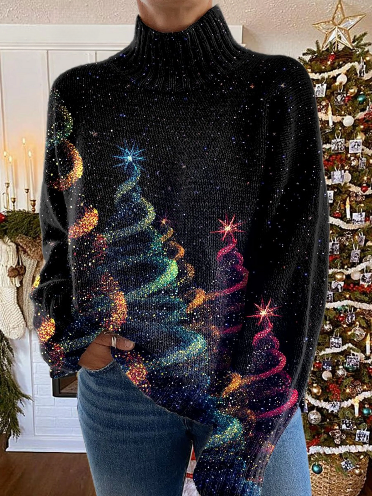 Quinn | Glitter Christmas tree print sweater