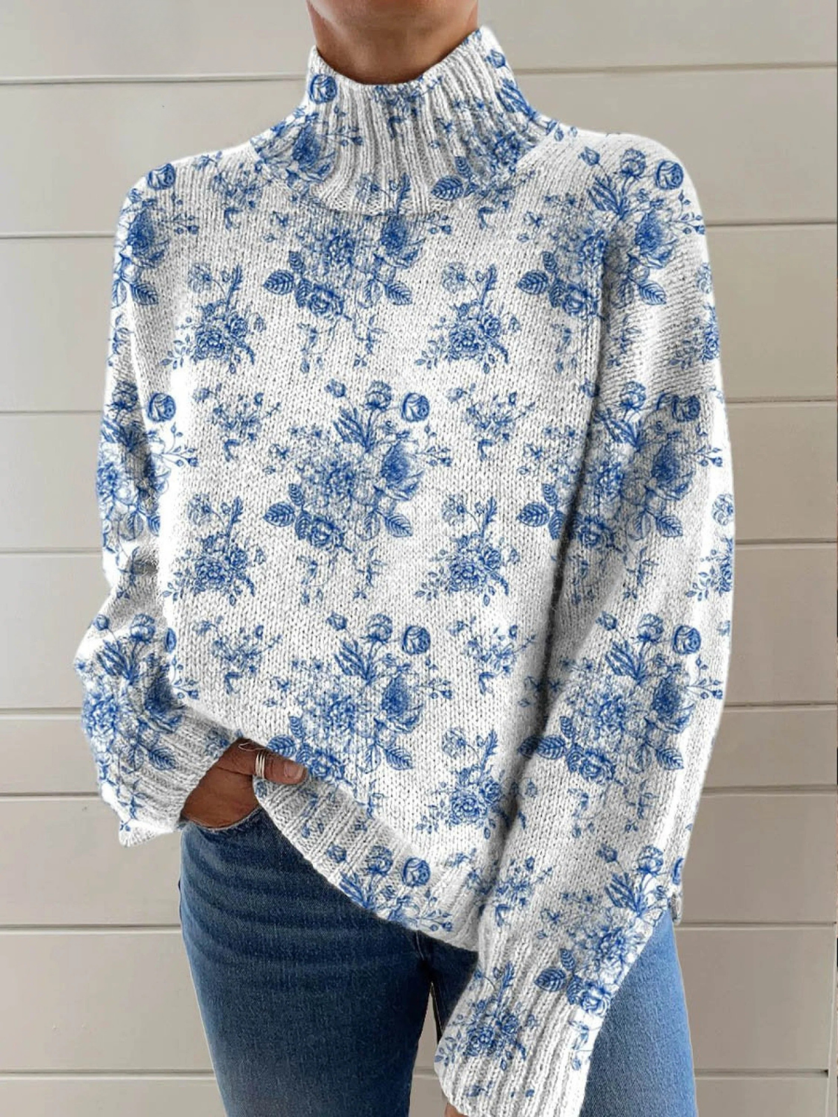 Naomi | Artistic floral print turtleneck sweater