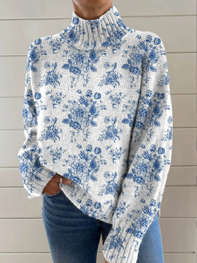 Naomi | Artistic floral print turtleneck sweater