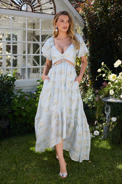 Lisa™| Elegant Long Dress with Sky Blue Sleeves