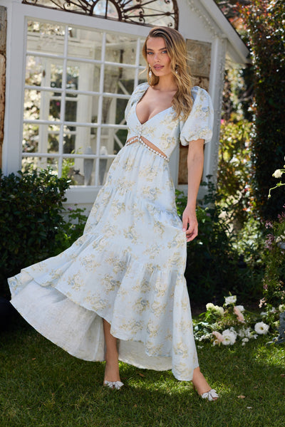 Lisa™| Elegant Long Dress with Sky Blue Sleeves