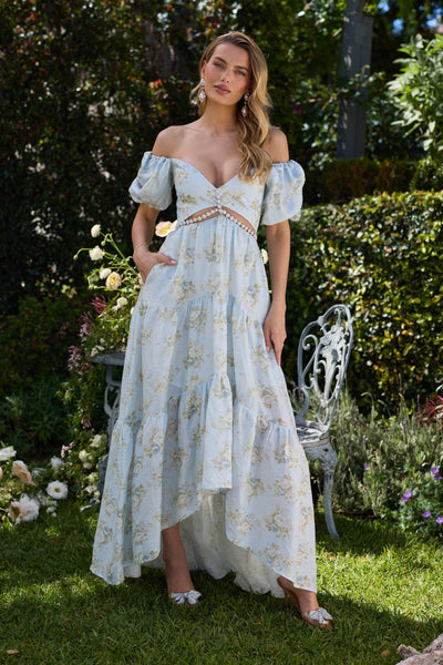 Lisa™| Elegant Long Dress with Sky Blue Sleeves