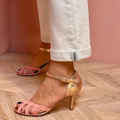 Serena™ | Strappy Peach Mid Heels
