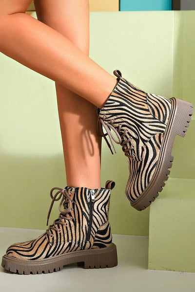 Blair™ | Zebra Print Lace-Up Boots