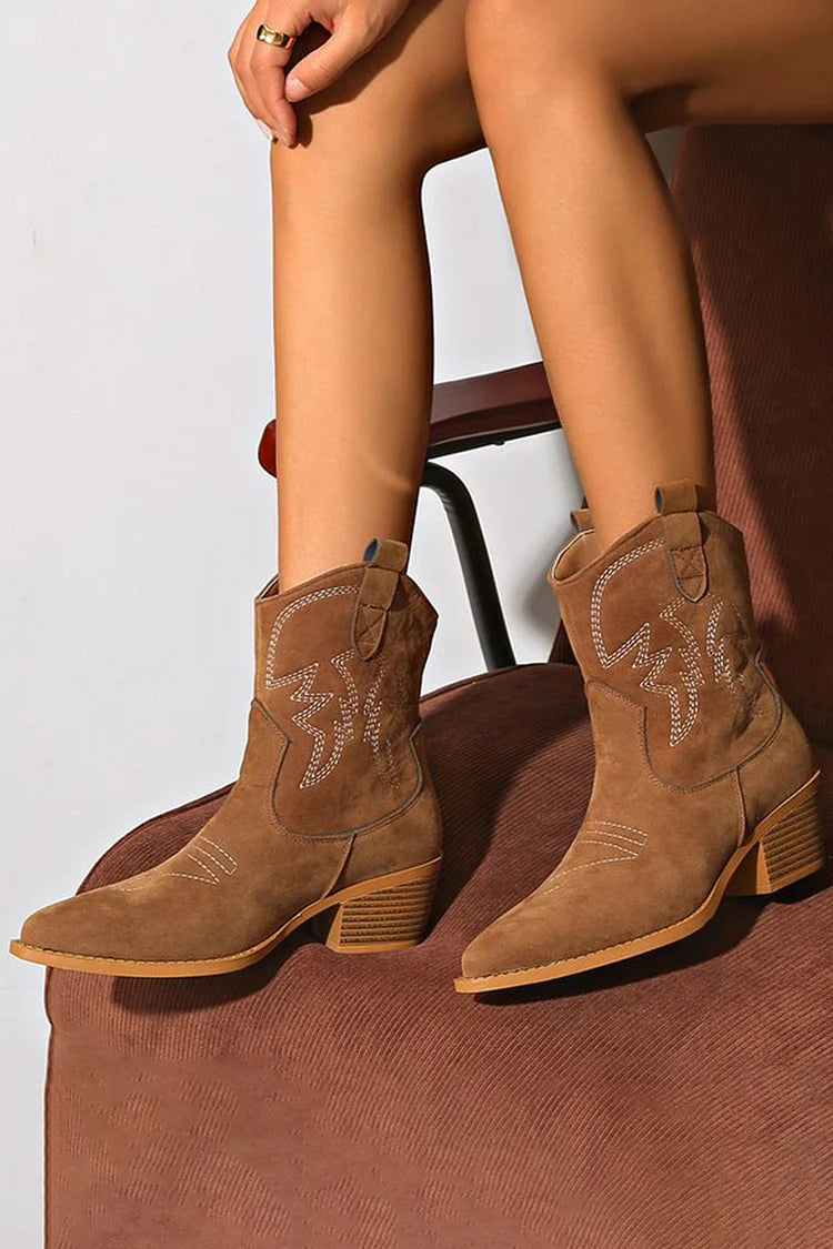 Ellie™ | Pointed Western Ankle Boot