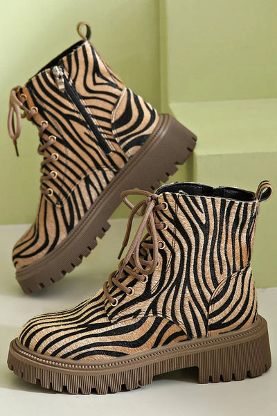 Blair™ | Zebra Print Lace-Up Boots