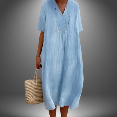 Carola™ | Abito in Cotone e Lino con Scollo a V