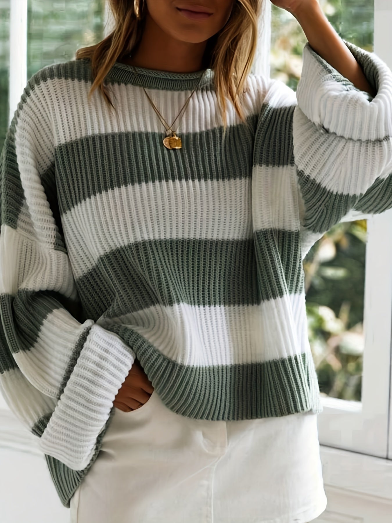 Ornella™ – Pullover a Righe con Collo Rotondo