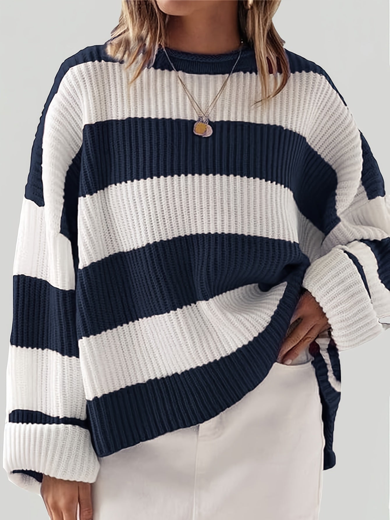 Ornella™ – Pullover a Righe con Collo Rotondo