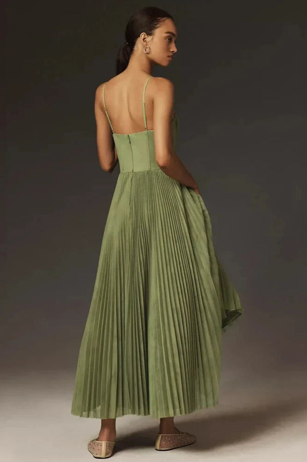 Abito Midi Fit & Flare con Bustier Plissé in Tulle