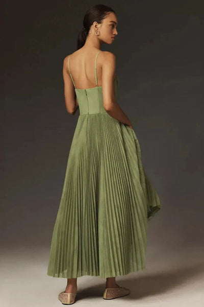 Abito Midi Fit & Flare con Bustier Plissé in Tulle