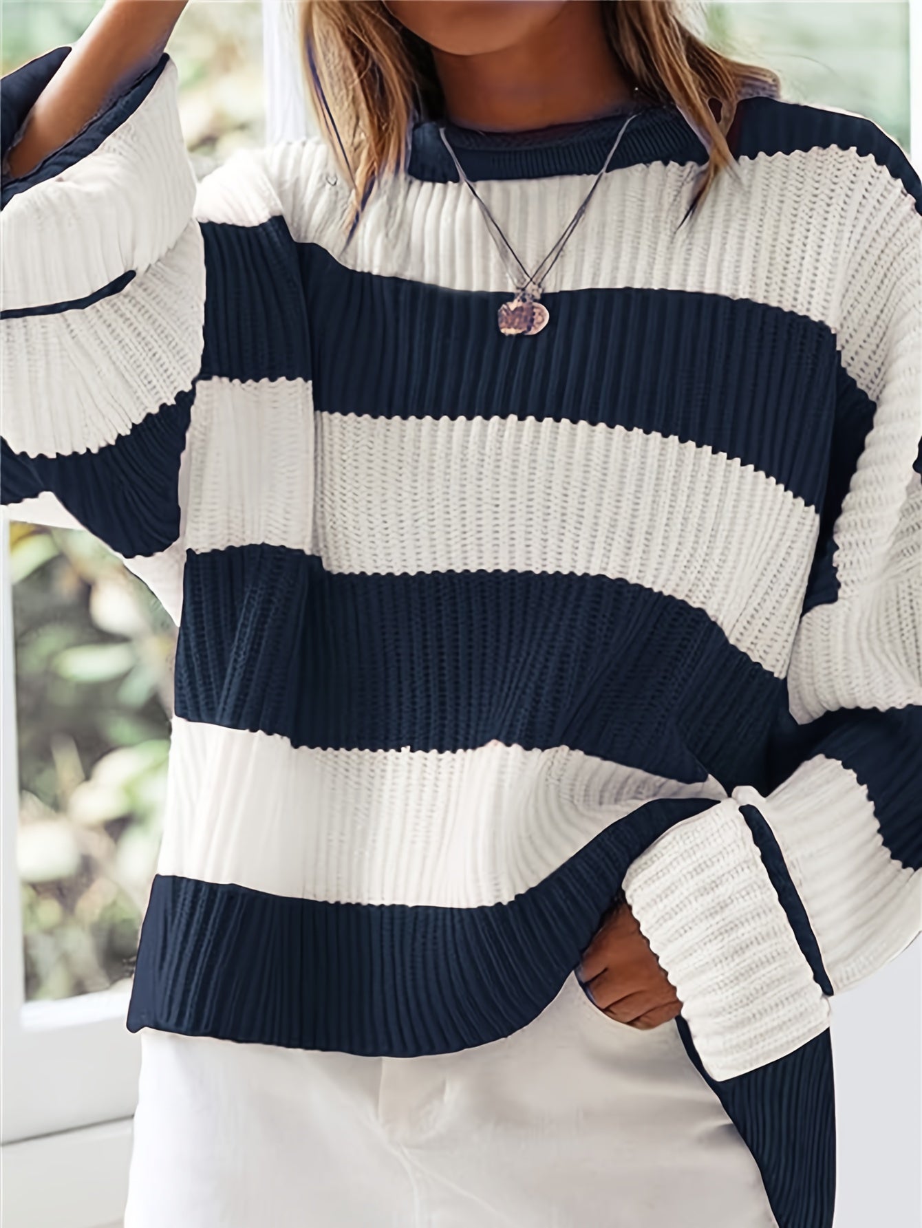 Ornella™ – Pullover a Righe con Collo Rotondo