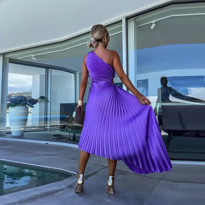 Sandra™ - One-Shoulder Pleated Dress