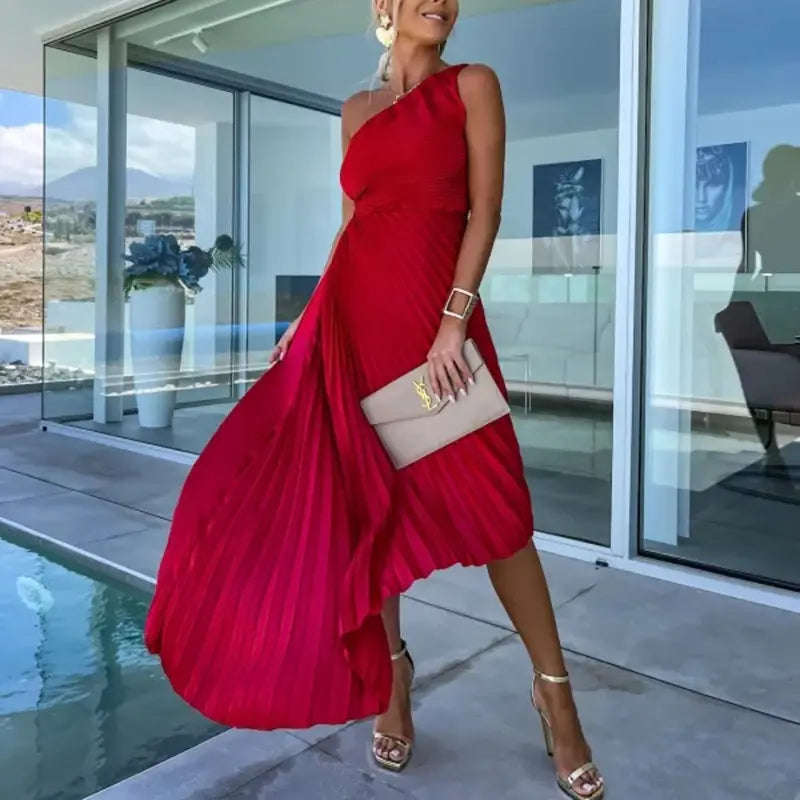 Sandra™ - One-Shoulder Pleated Dress