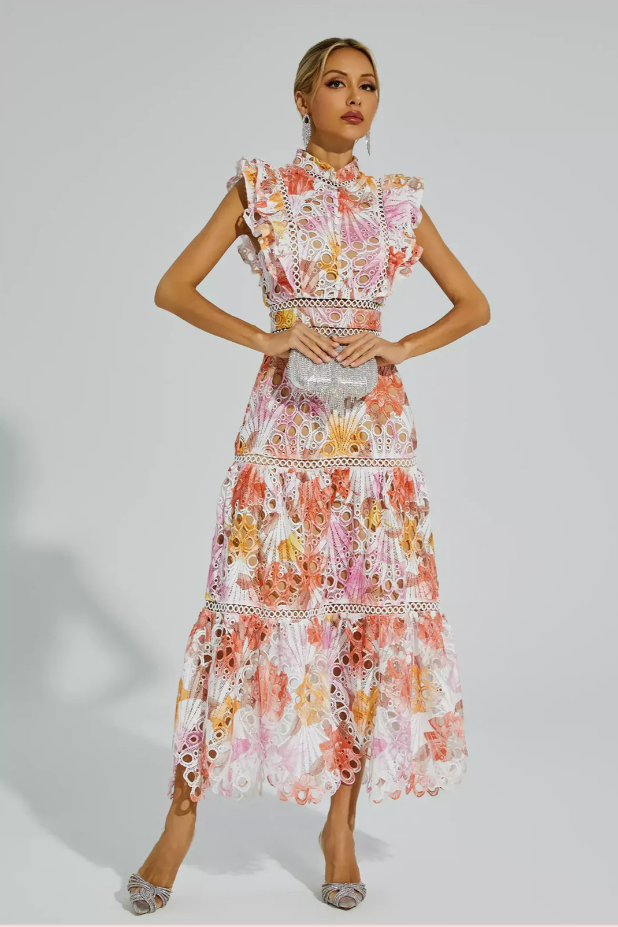 Maven™ | Vestito Maxi in Pizzo Floreale