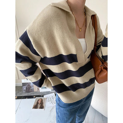 Elisa™ – Maglione a Righe con Collo Polo