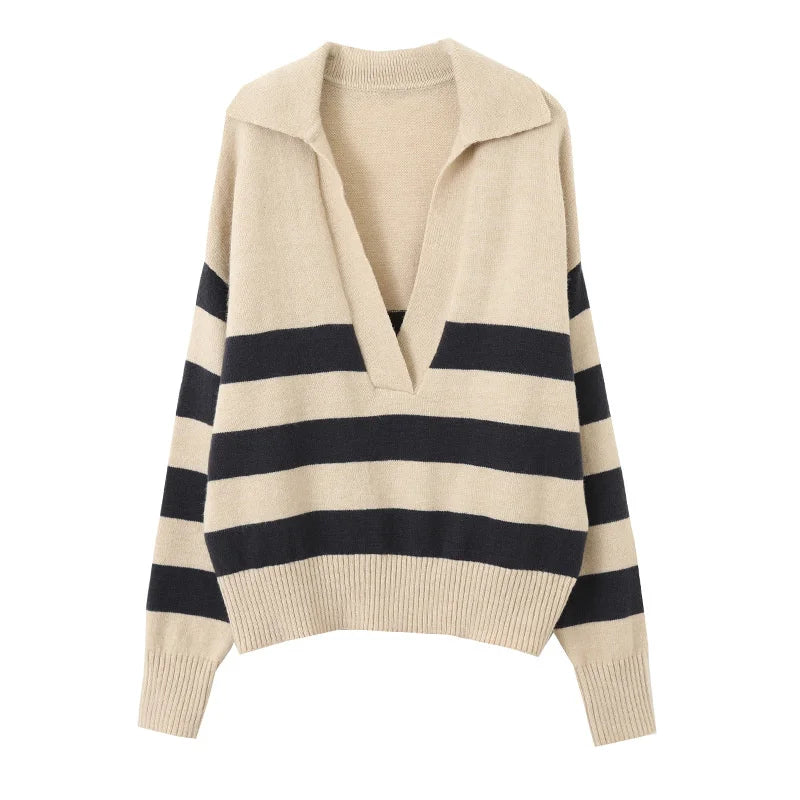 Elisa™ – Maglione a Righe con Collo Polo