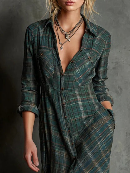 Faye™ – Plaid Maxi Shirt Dress