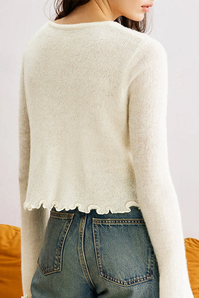 Veronica™ – Cardigan in Maglia a Righe 3D con Fiori e Volant Slim-Fit