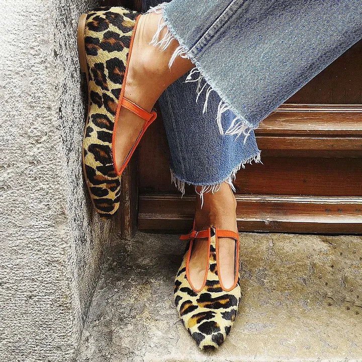 Alina™ | Leopard T-Strap Flats