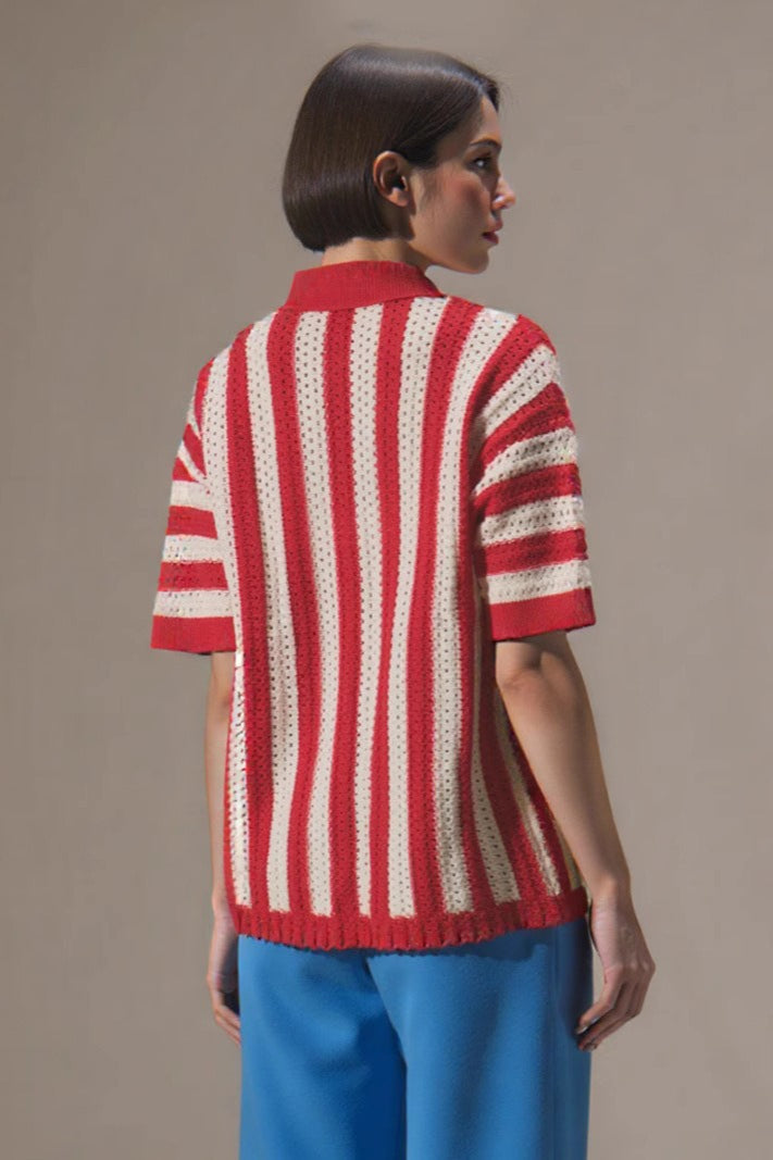 Tiziana™ – Maglione a V con Righe e Blocchi di Colore