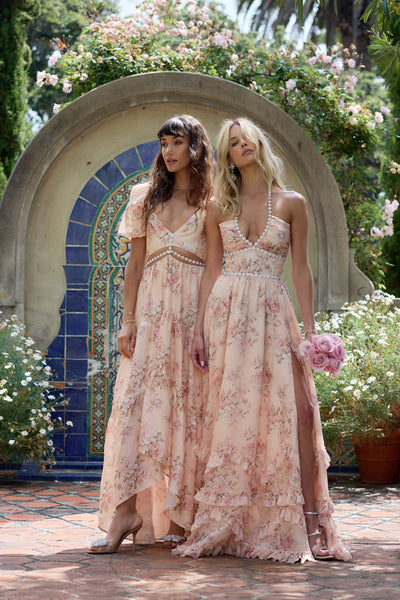 Lisa Romance™ | Elegant Long Dress with Light Pink Sleeves