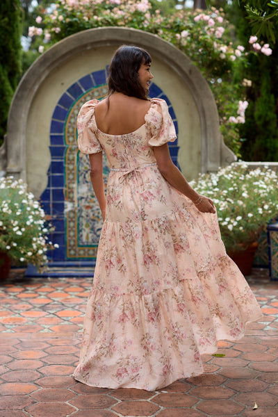 Lisa Romance™ | Elegant Long Dress with Light Pink Sleeves