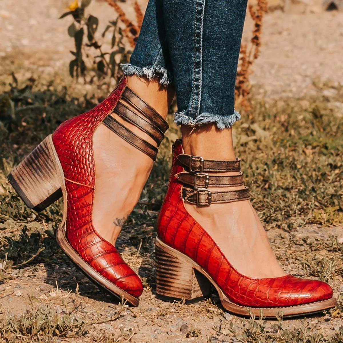 Elsa™ | Vintage Leather Strap Heels