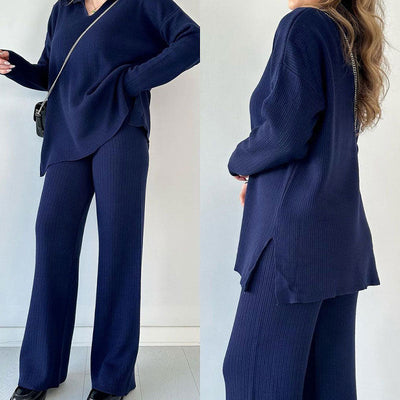 Amalia™ | Set due pezzi casual con scollo a V e spacco